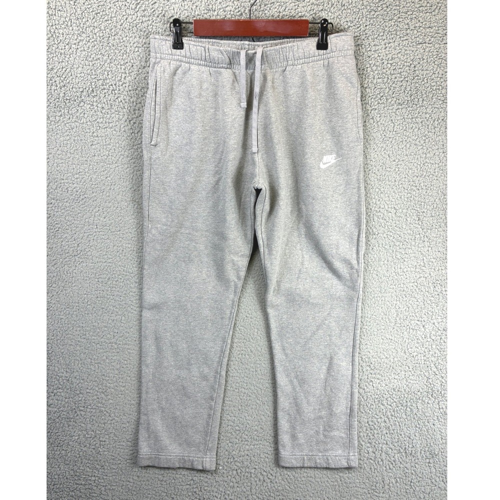 Nike Club Fleece Open Hem Sweatpants Mens M Gray Embroidered Logo Casual
